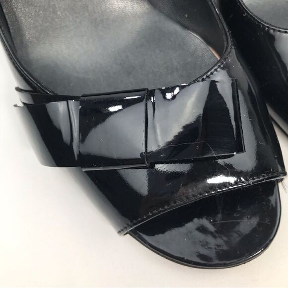Stuart Weitzman Black Patent Leather Open Toe Classic Heels - Picture 10 of 13